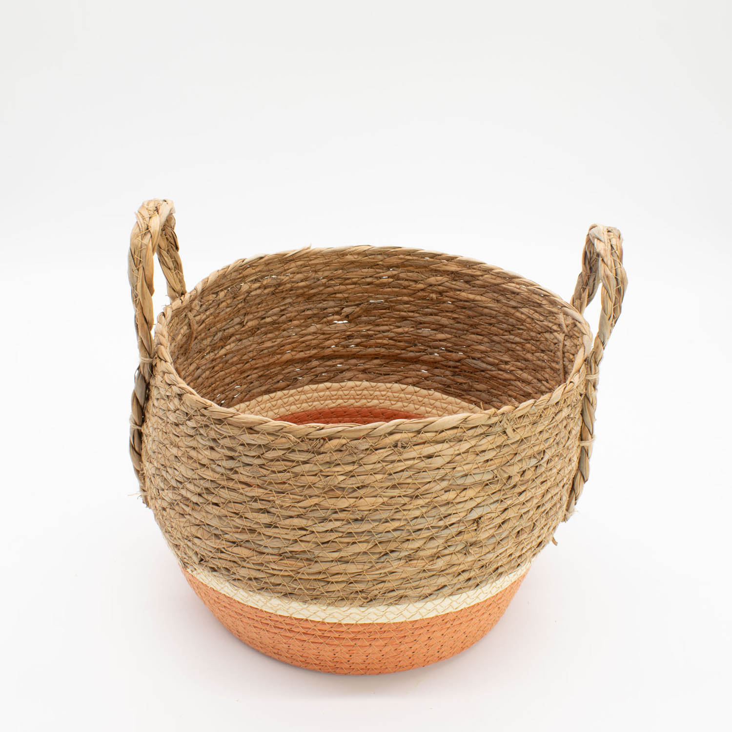 Set of 3 Natural & Orange Woven Seagrass Storage Baskets3