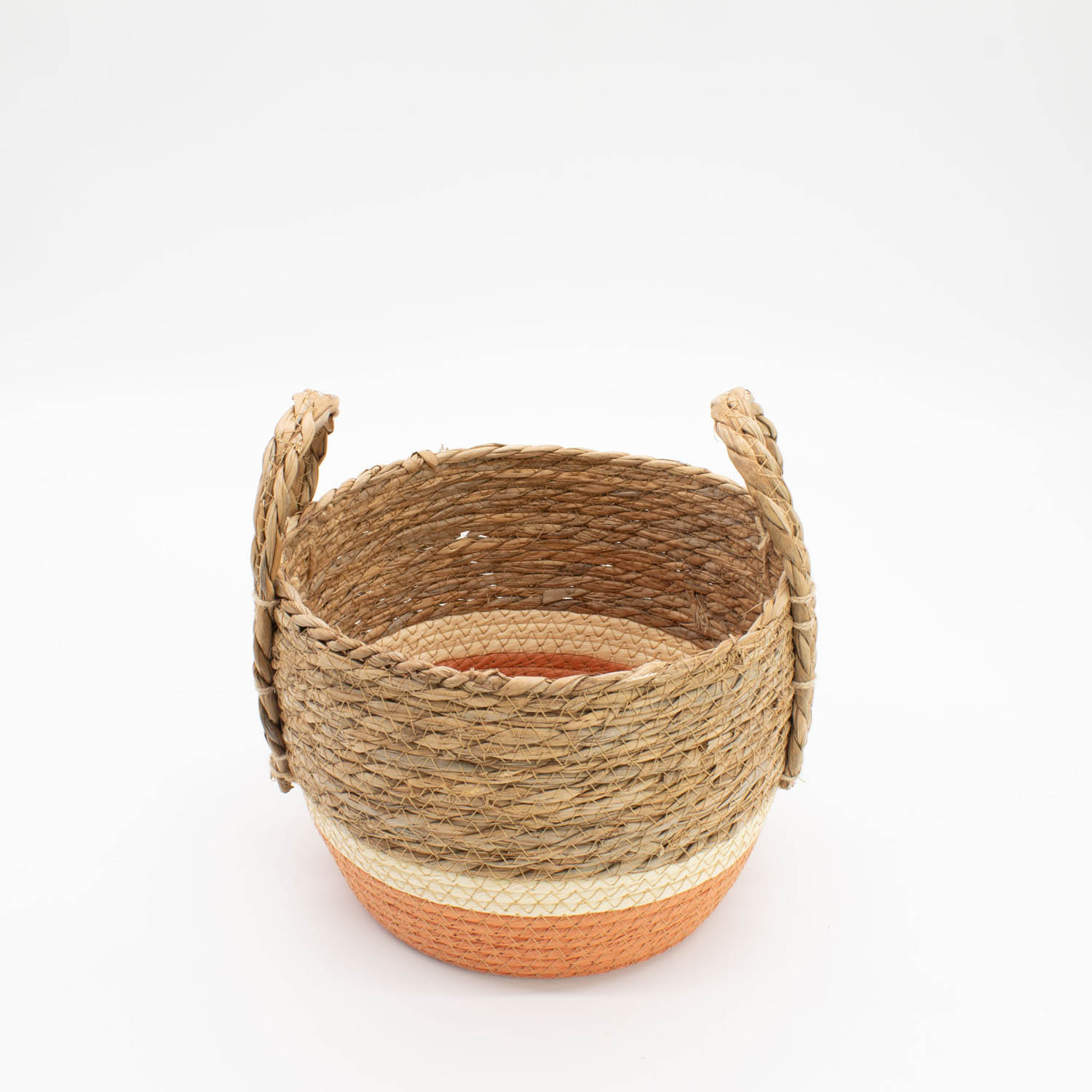 Set of 3 Natural & Orange Woven Seagrass Storage Baskets4