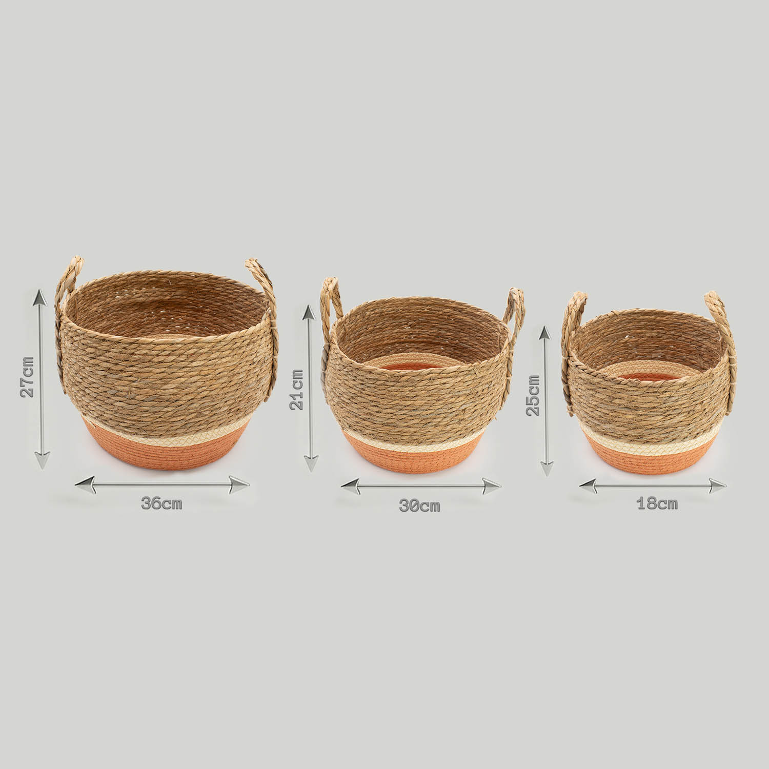 Set of 3 Natural & Orange Woven Seagrass Storage Baskets5