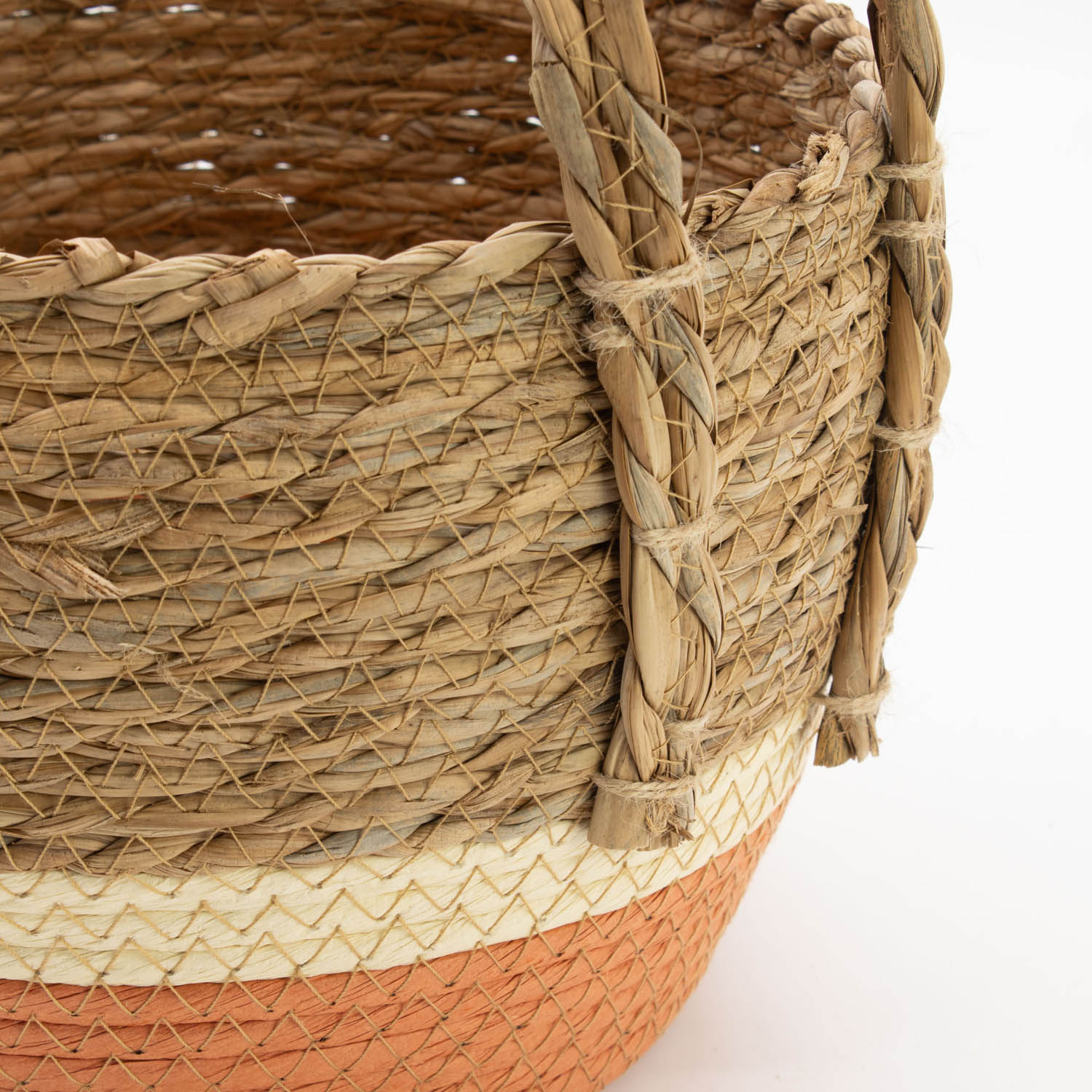 Set of 3 Natural & Orange Woven Seagrass Storage Baskets6