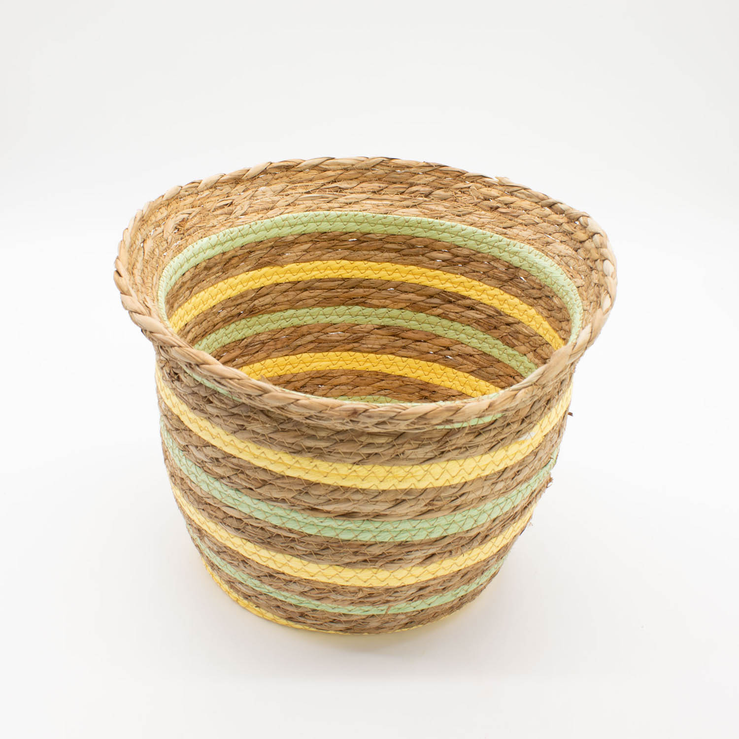 Set of 3 Yellow & Green Striped Seagrass Storage Baskets2