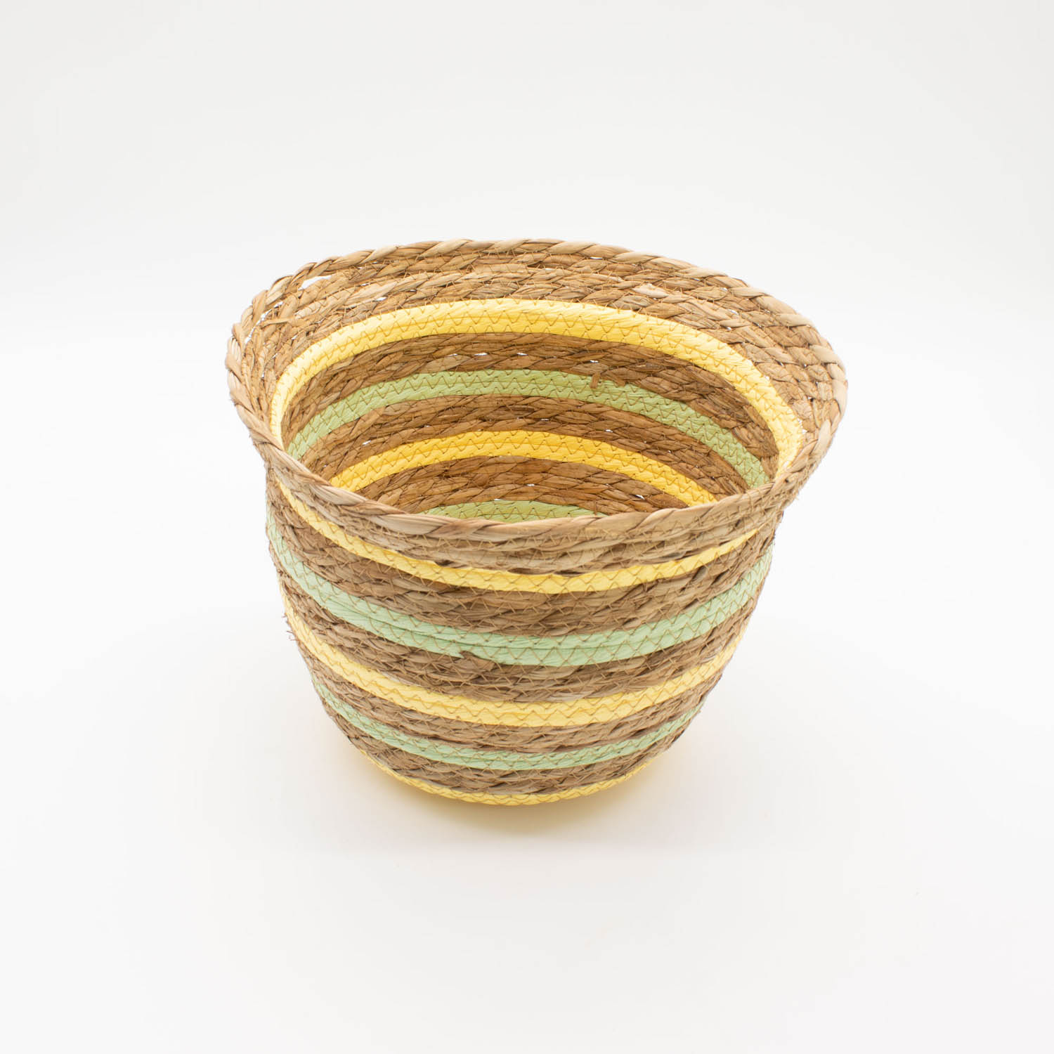 Set of 3 Yellow & Green Striped Seagrass Storage Baskets3