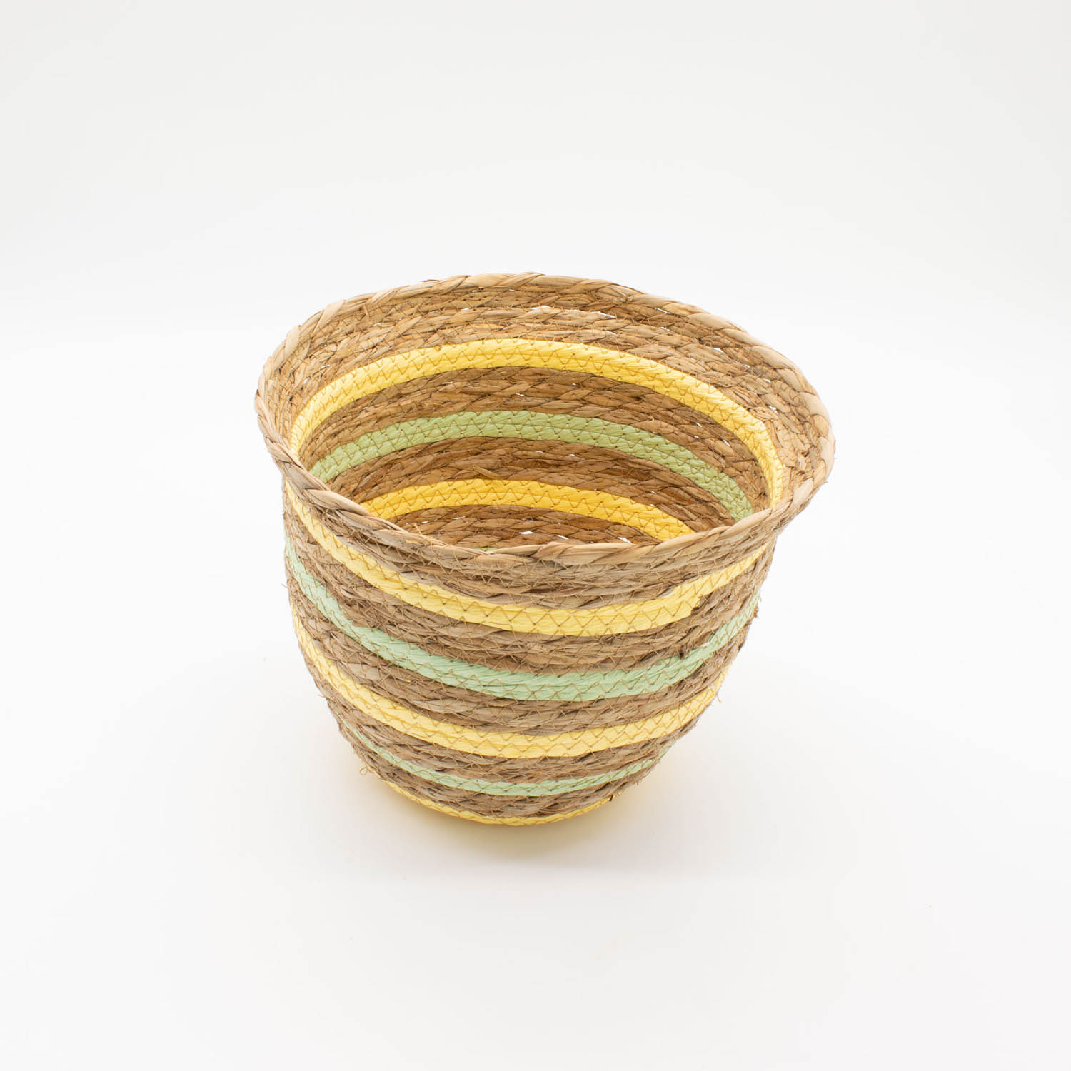 Set of 3 Yellow & Green Striped Seagrass Storage Baskets4