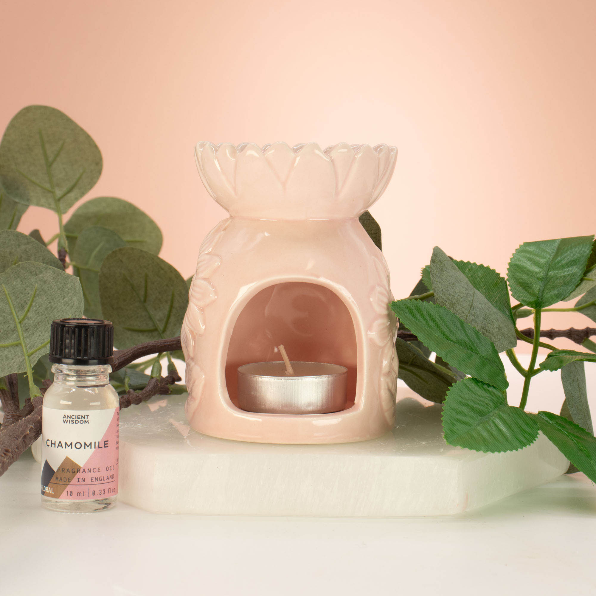 Pastel Pink Ceramic Sunflower Oil Burner & Wax Warmer6