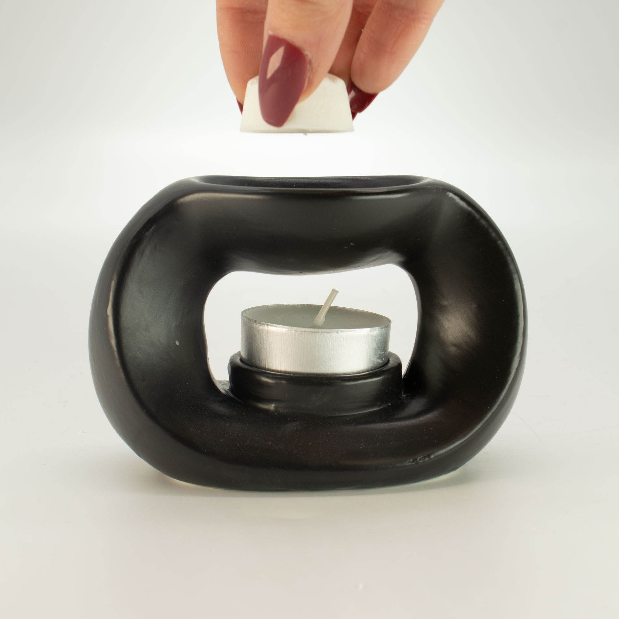 Matt Black Oval Pebble Zen Ceramic Oil Burner & Wax Melt Warmer4