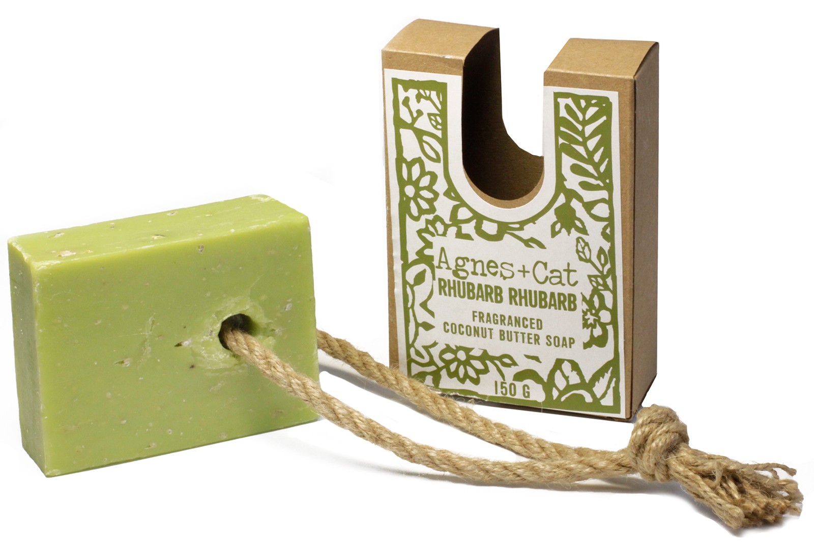 Agnes + Cat Fragranced Coconut Butter Soap on a Rope - Rhubarb Rhubarb1