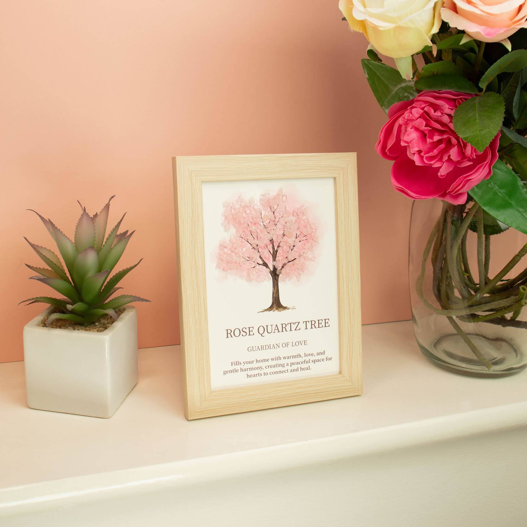Framed Rose Quartz Tree of Life Gemstone Picture2