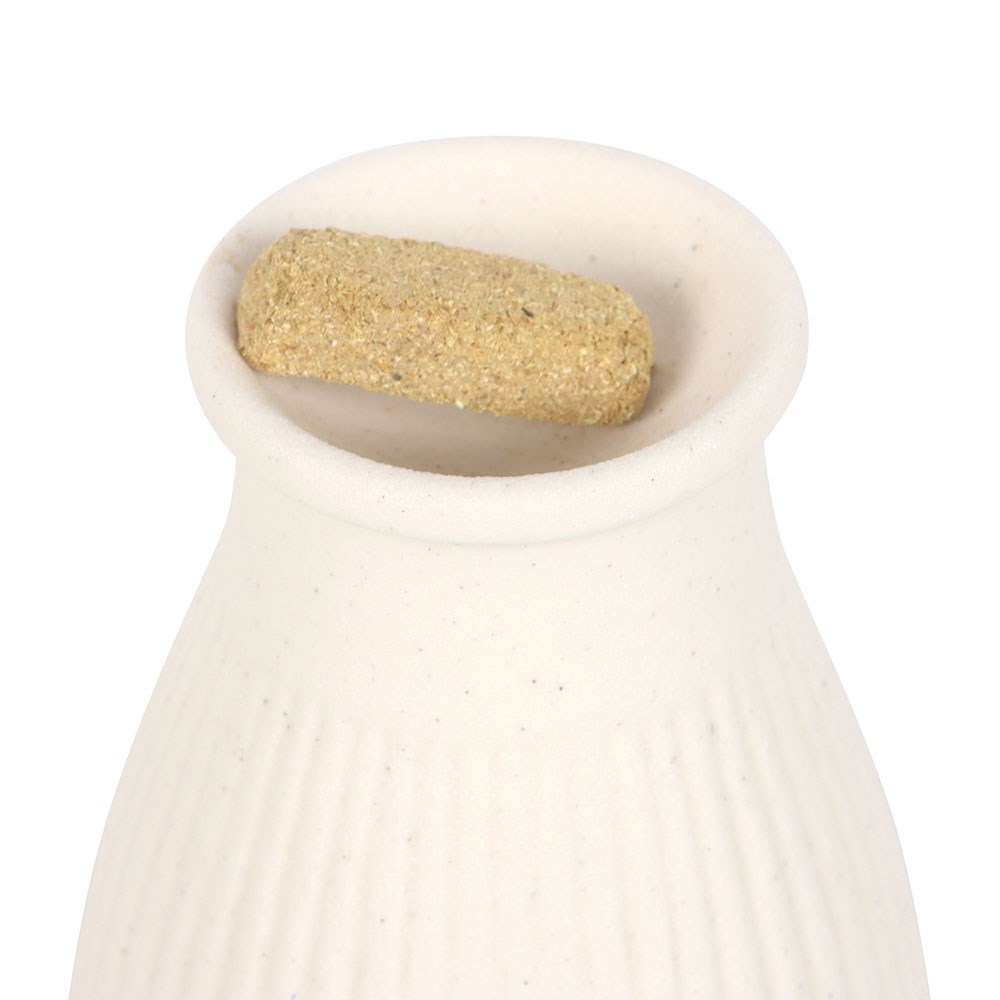 Cream Ribbed Ceramic Palo Santo Brick Burner1