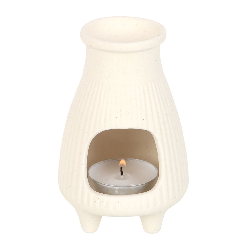 Cream Ribbed Ceramic Palo Santo Brick Burner2
