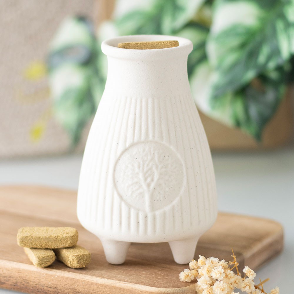 Cream Ribbed Ceramic Palo Santo Brick Burner3