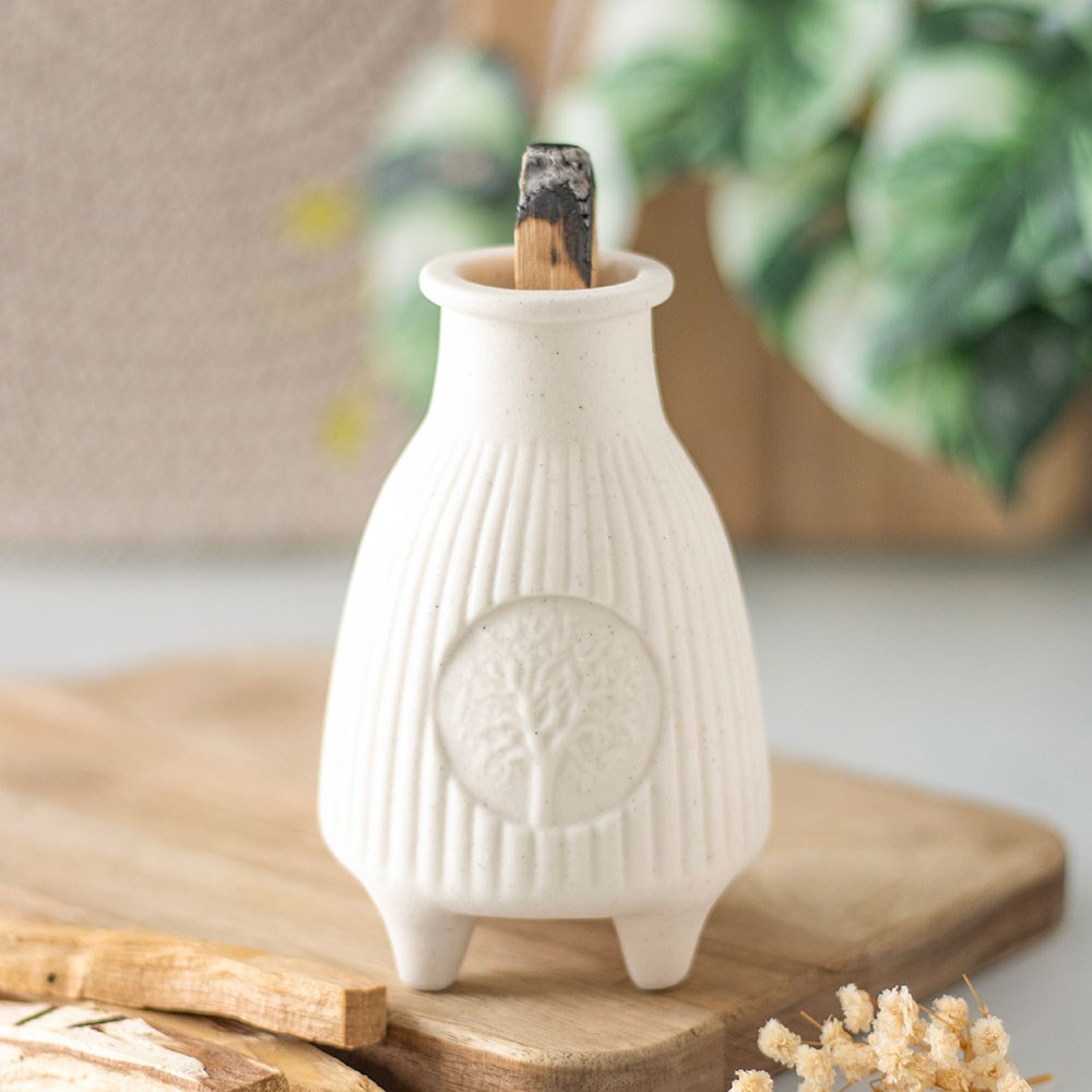 Cream Ribbed Ceramic Palo Santo Burner4