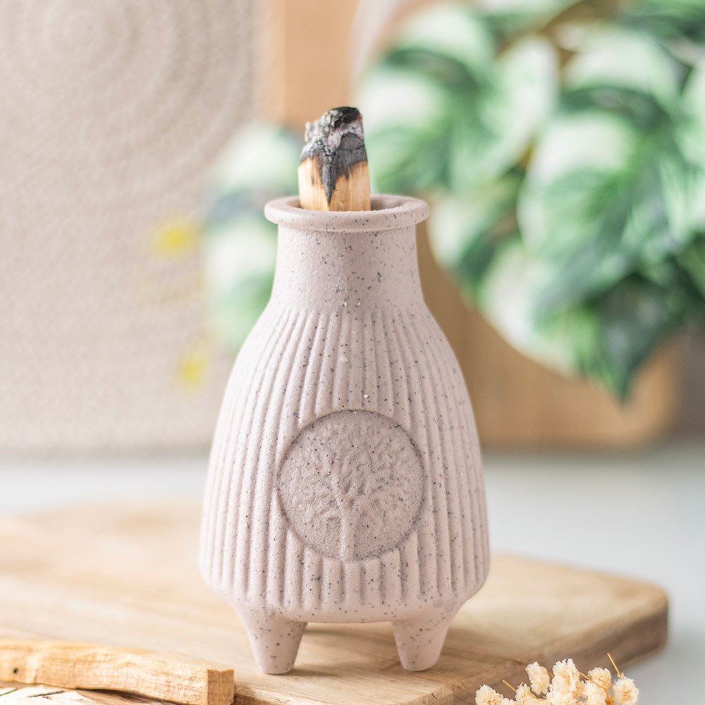 Blush Pink Ribbed Ceramic Palo Santo Burner4