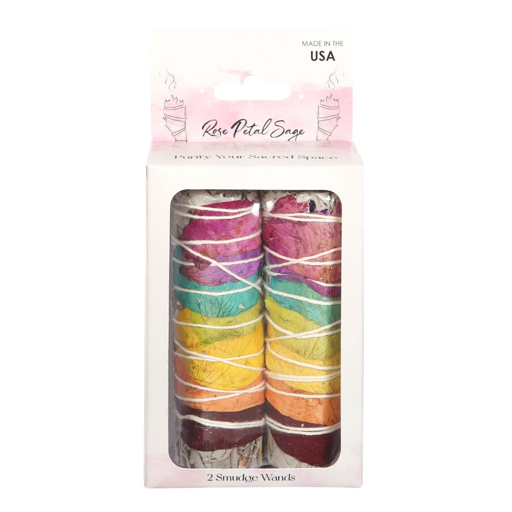 Set of 2 Rose Petal White Sage Smudge Wands