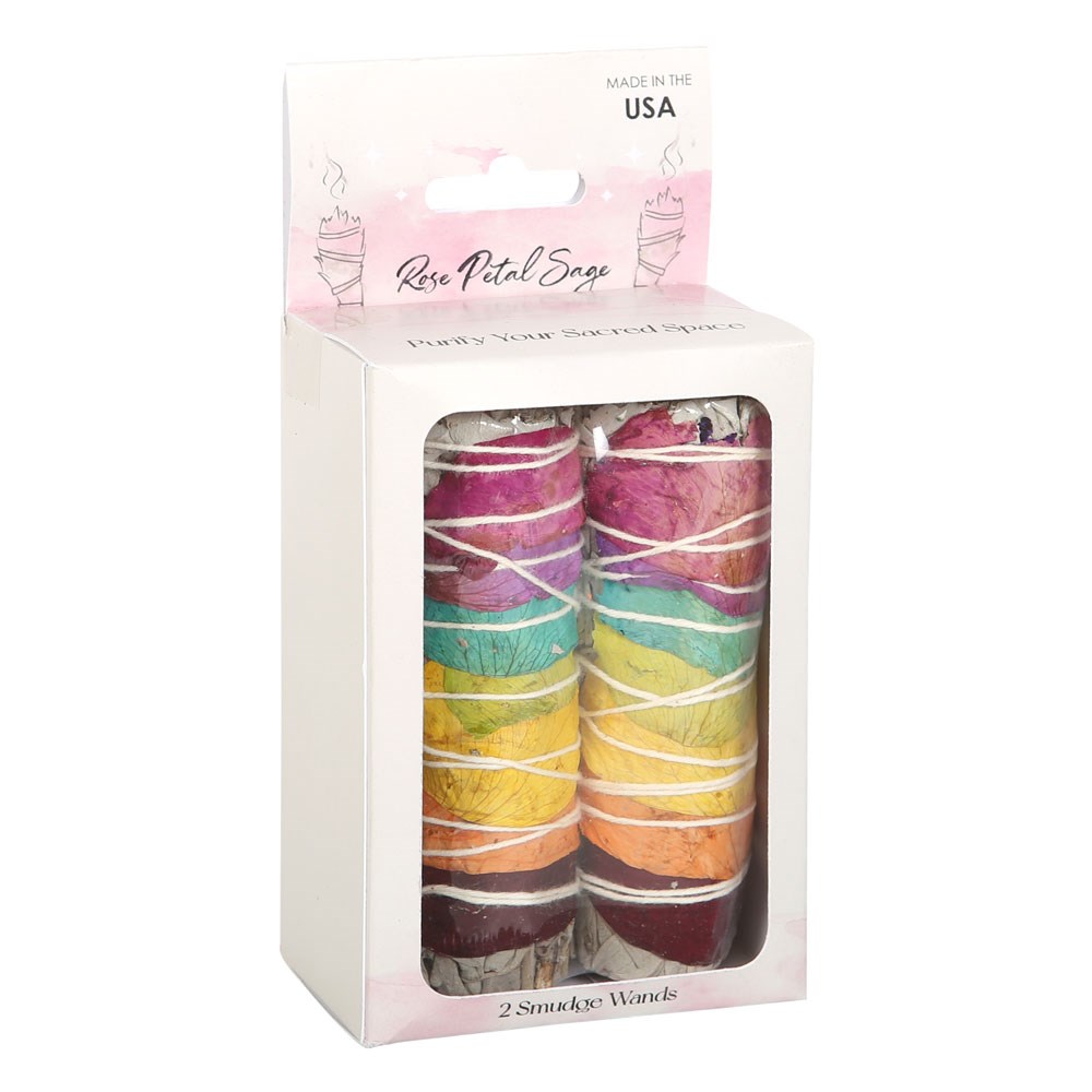 Set of 2 Rose Petal White Sage Smudge Wands2