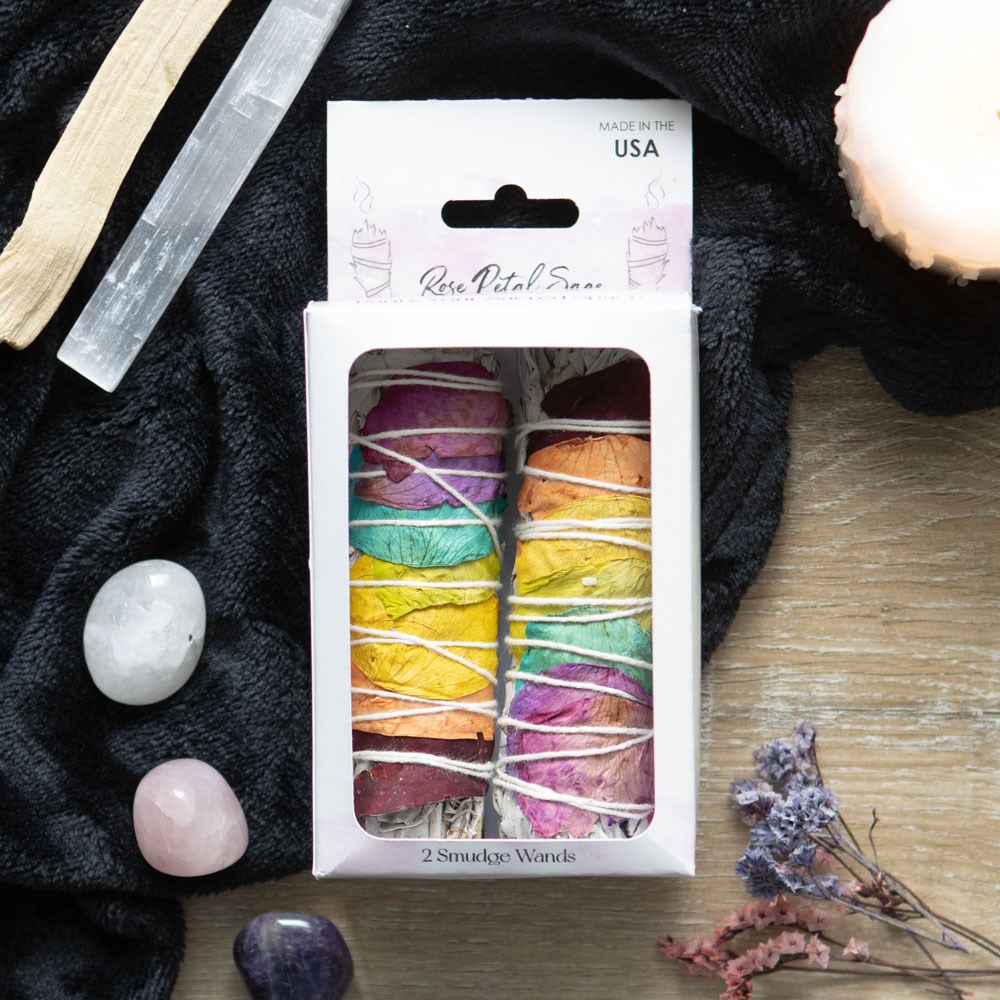 Set of 2 Rose Petal White Sage Smudge Wands5