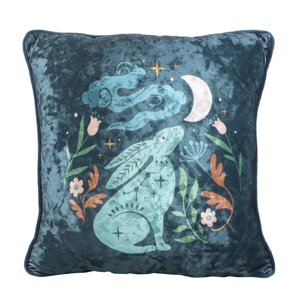 35cm Square Midnight Hare Velvet Cushion - Steel Blue