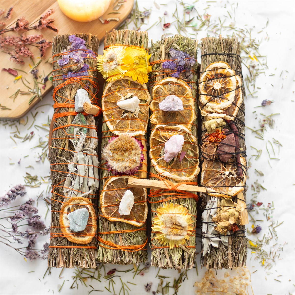 9in Luxury Ritual Wand Smudge Stick with Rosemary, Palo Santo & Red Jasper6