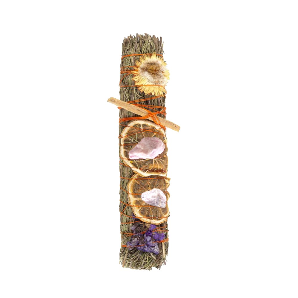 9in Luxury Ritual Wand Smudge Stick: Rosemary, Lavender & Rhodonite