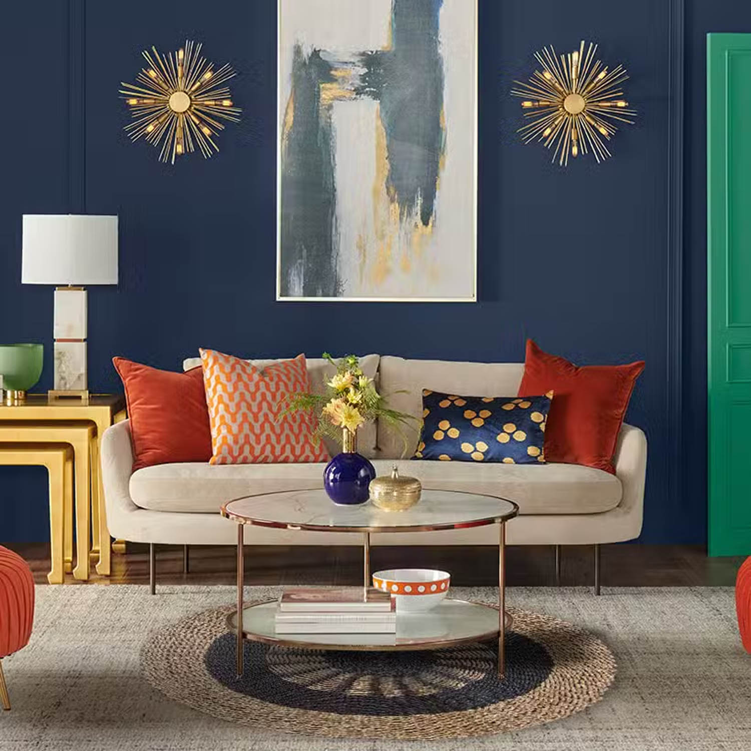 1m Round Natural Seagrass Rug - Black & Tan Inner Sun Design3