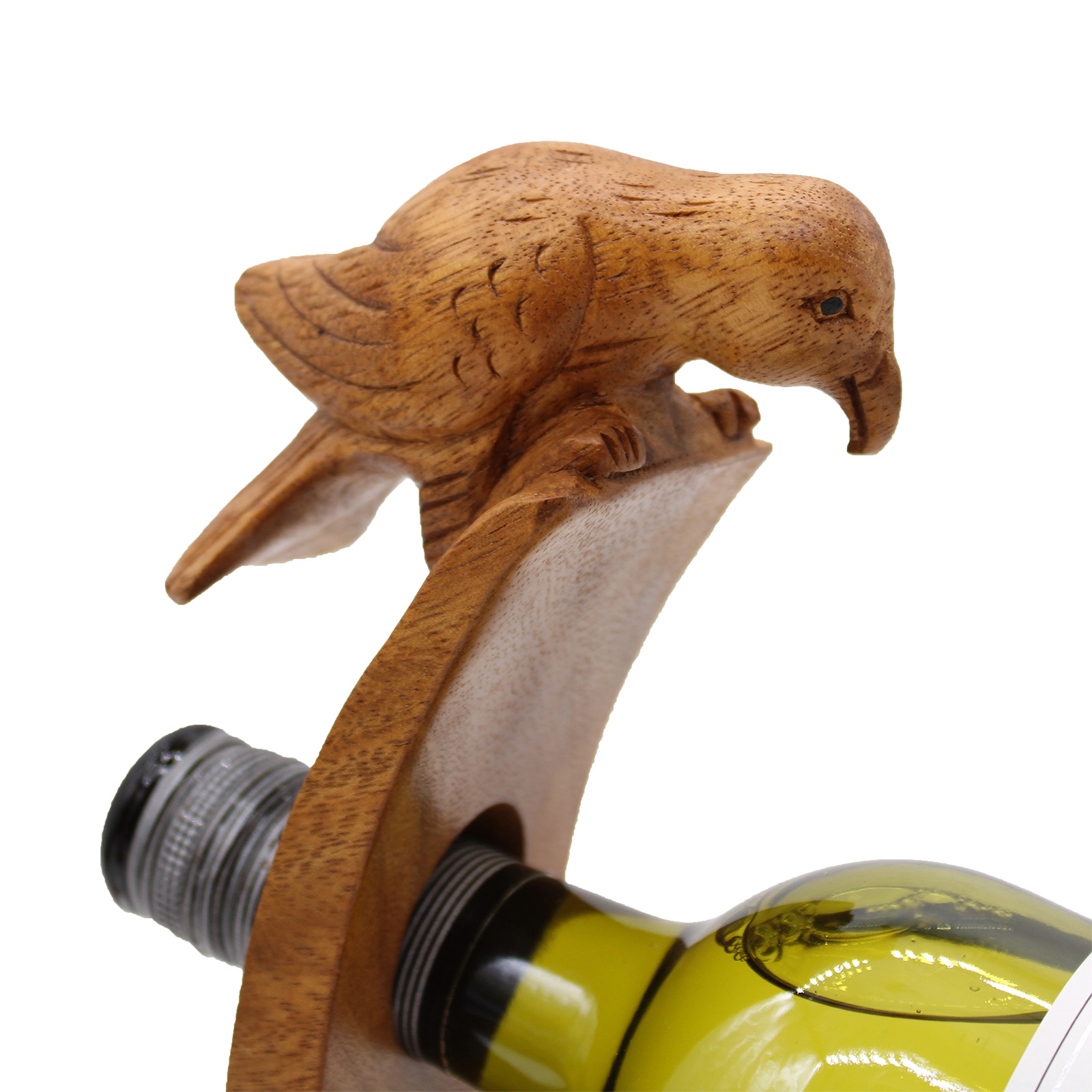 Hand-Carved Suar Wood Balancing Wine Bottle Holder - Bird Design1