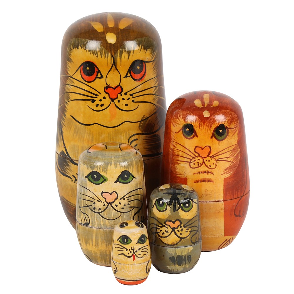 Hand Painted Wooden Cat Russian Nesting Dolls