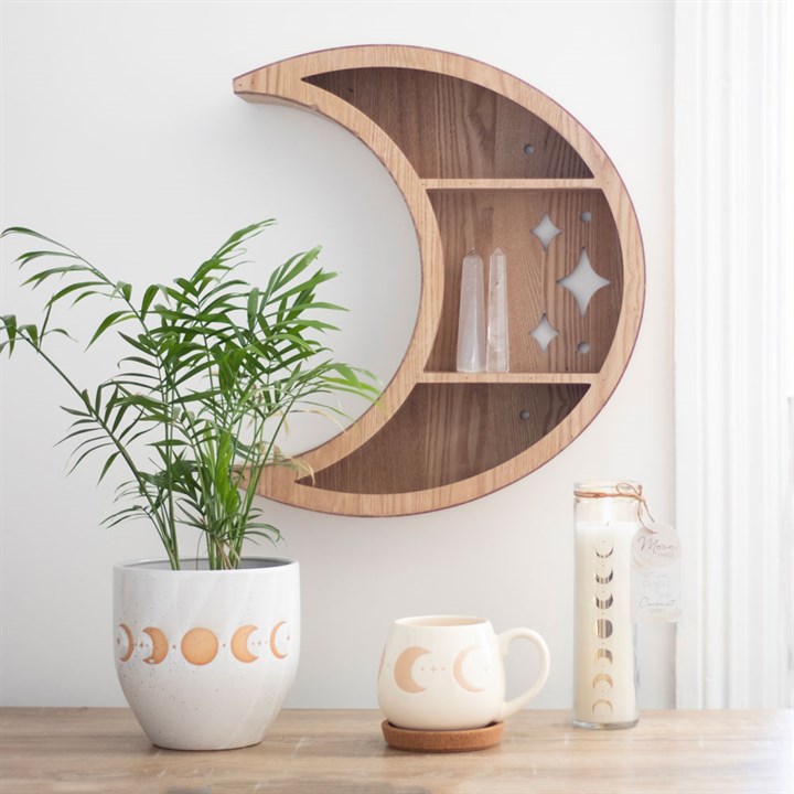 Wooden Crescent Moon Wall Shelf2