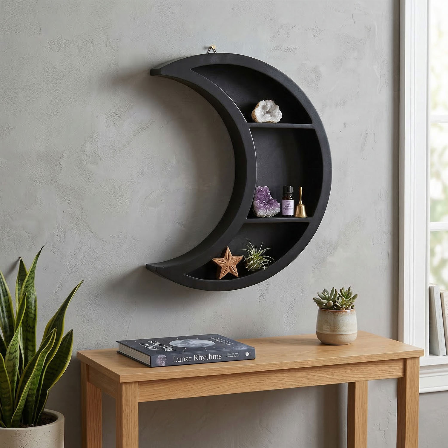 Black Wooden Crescent Moon Wall Shelf2