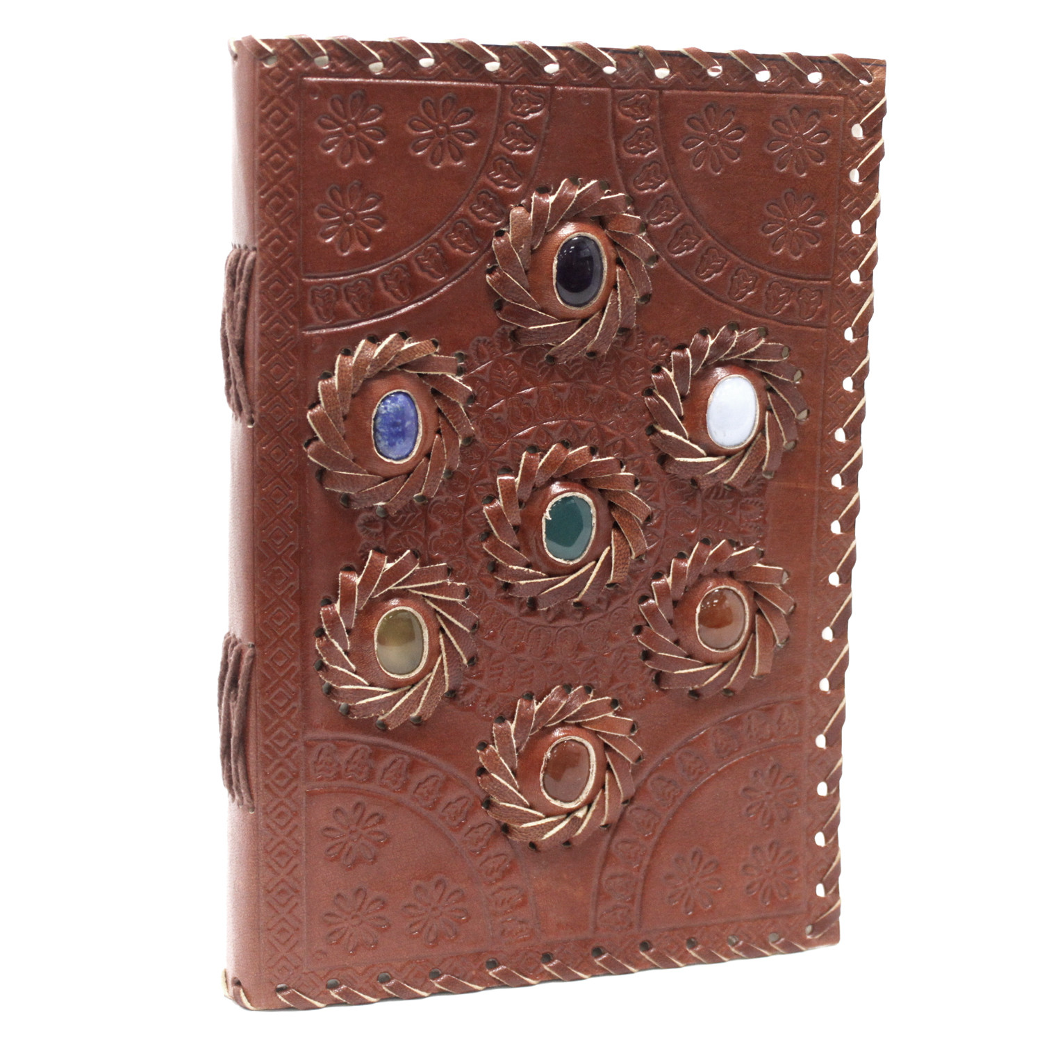 Handcrafted Leather Chakra Stone Notebook & Journal (6x9")