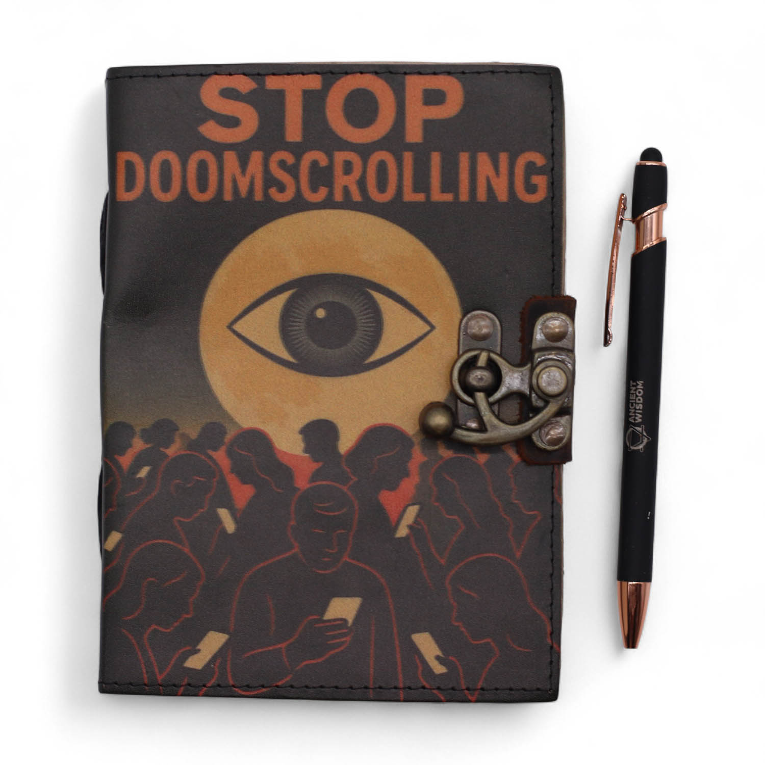 Stop Doomscrolling Leather Notebook & Plain Journal (7x5