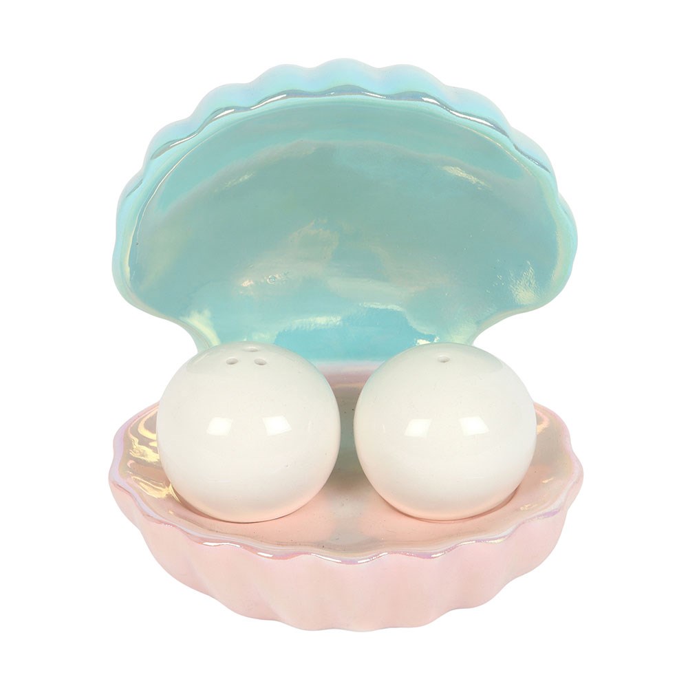 Iridescent Clam Shell & Pearl Salt and Pepper Shakers1