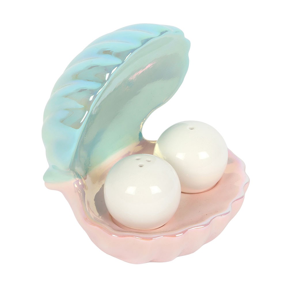 Iridescent Clam Shell & Pearl Salt and Pepper Shakers2