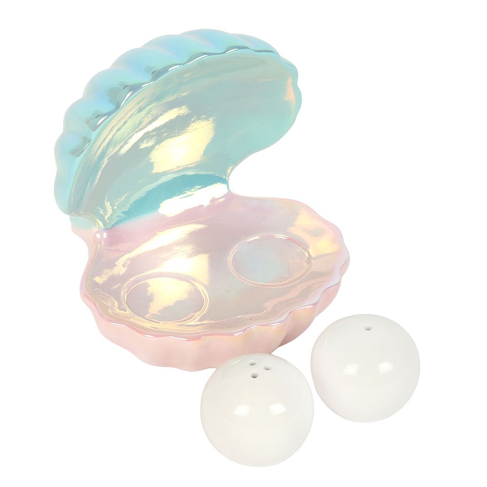 Iridescent Clam Shell & Pearl Salt and Pepper Shakers4