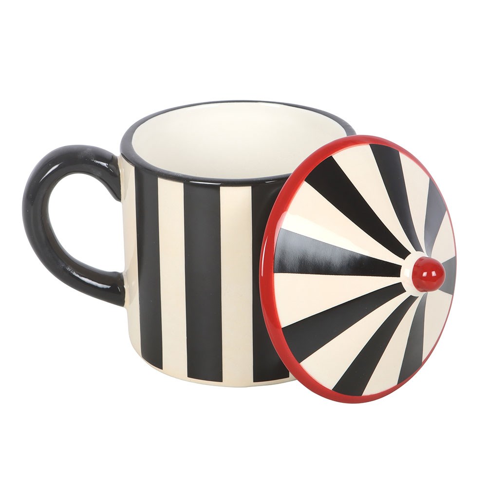 Black Striped Circus Tent Lidded Mug (370ml)