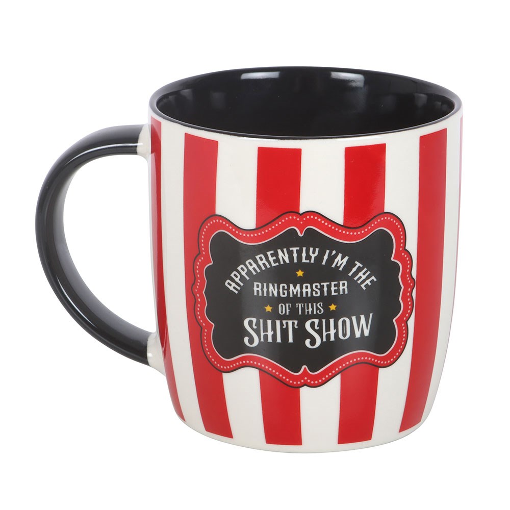 'Ringmaster Of This Sh*t Show' Red Striped Novelty Mug (370ml)