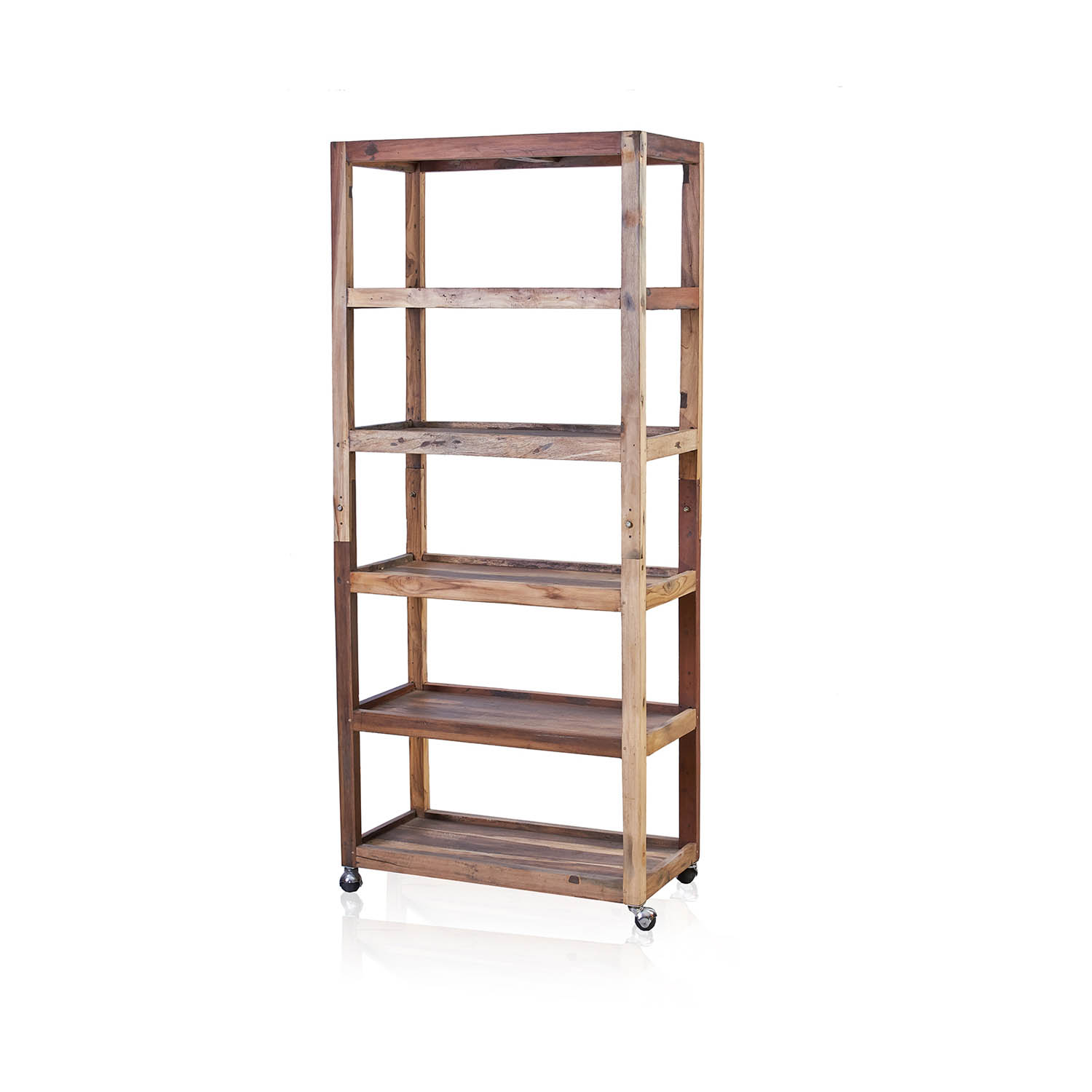 Hand-Crafted Recycled Teak Wood 6-Tier Display Unit with Casters