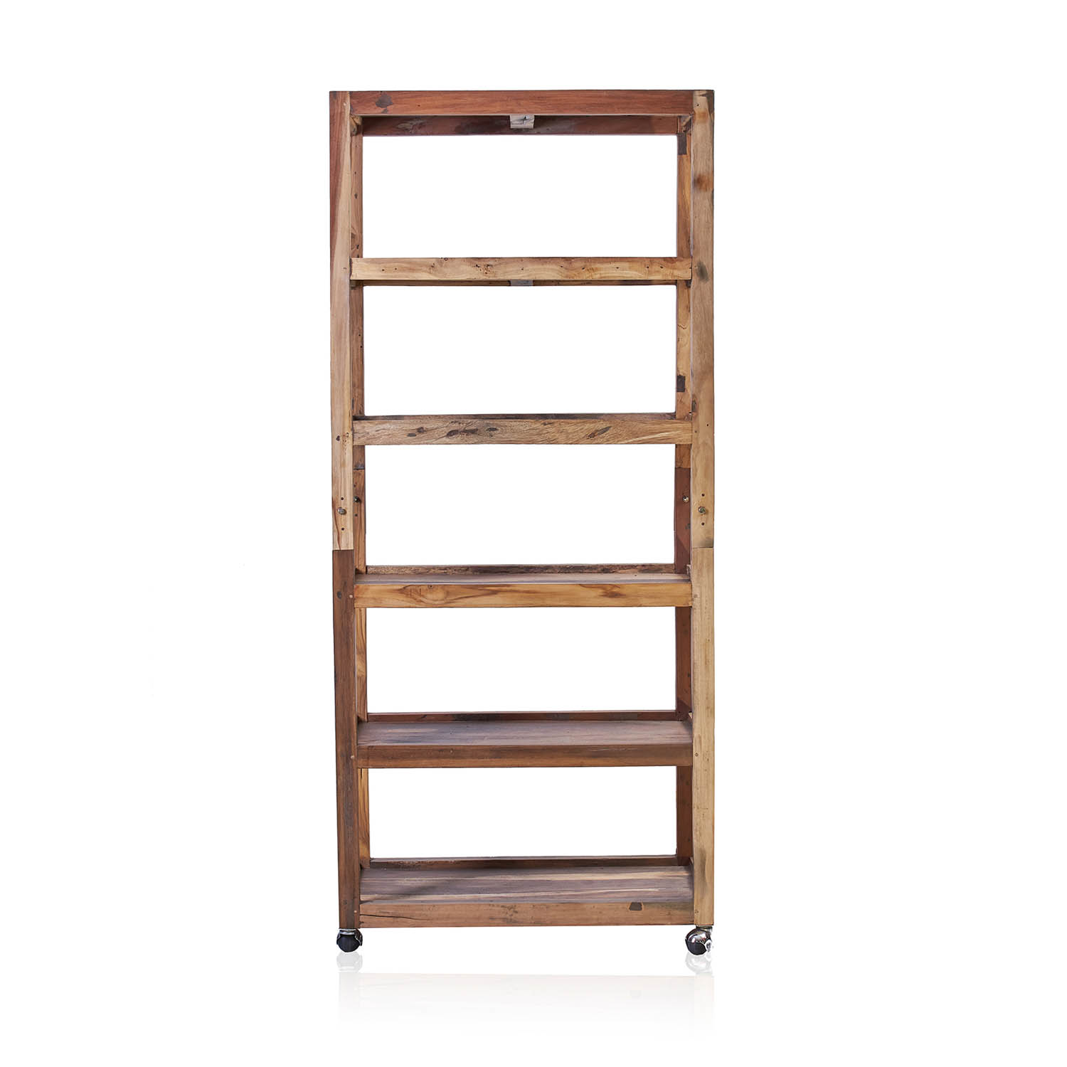 Hand-Crafted Recycled Teak Wood 6-Tier Display Unit with Casters2