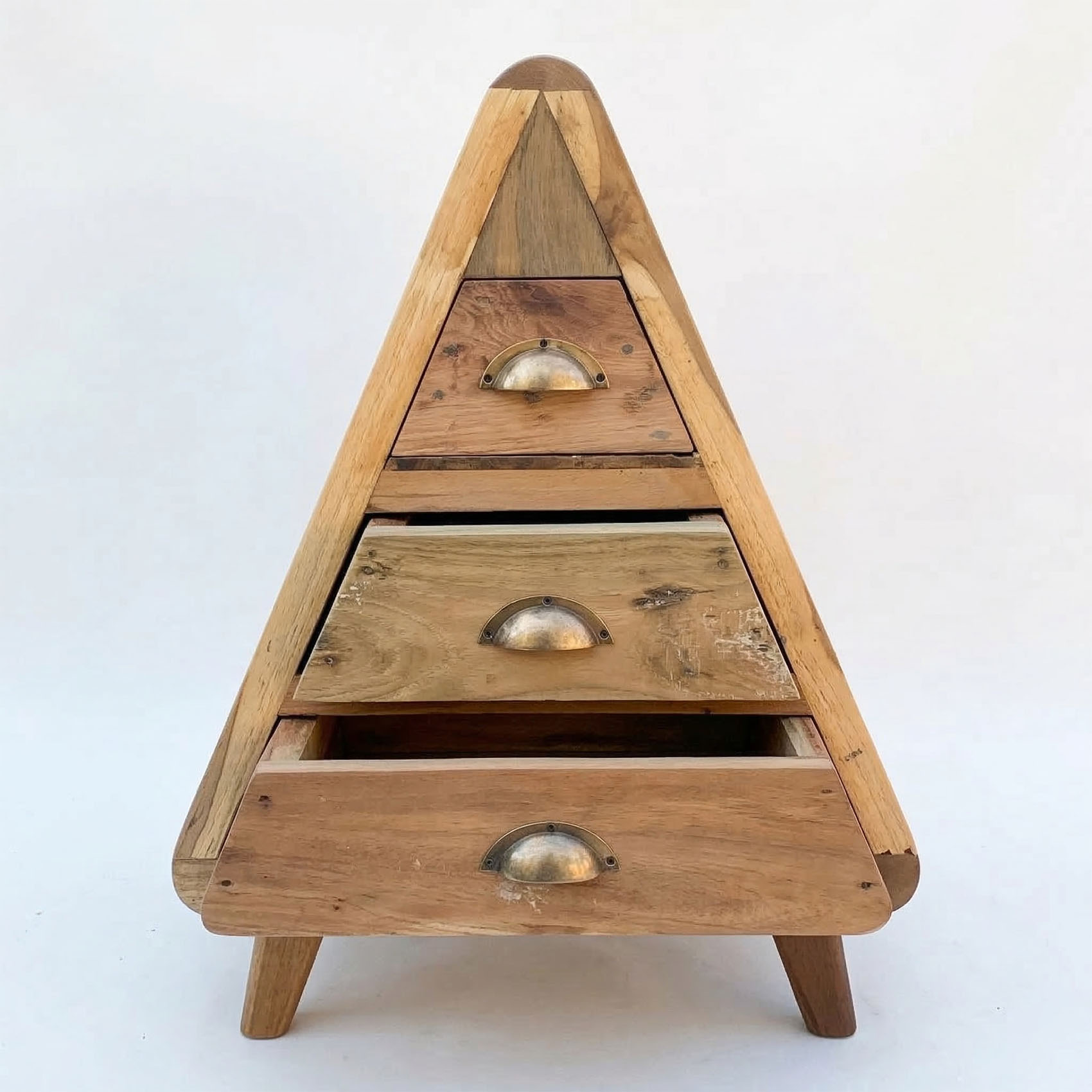 Reclaimed Teak Triangular 3-Drawer Storage Cabinet