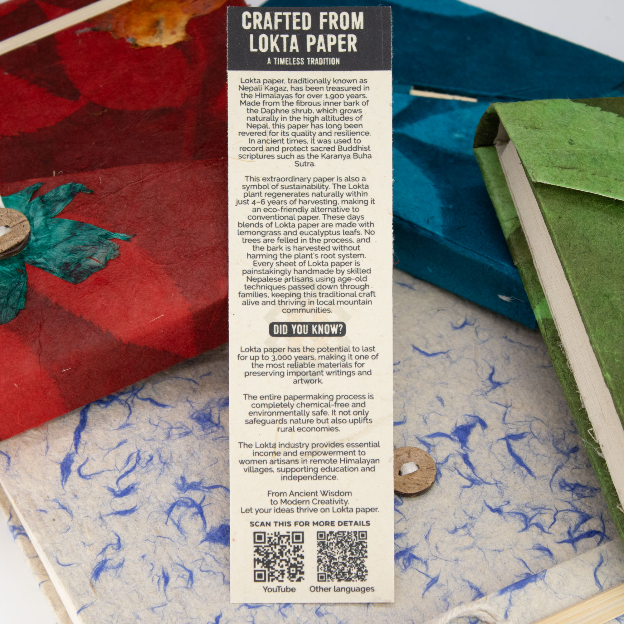 Handmade Lokta Paper Notebook – Traditional Tibetan Prayer Flag (15x12cm)4