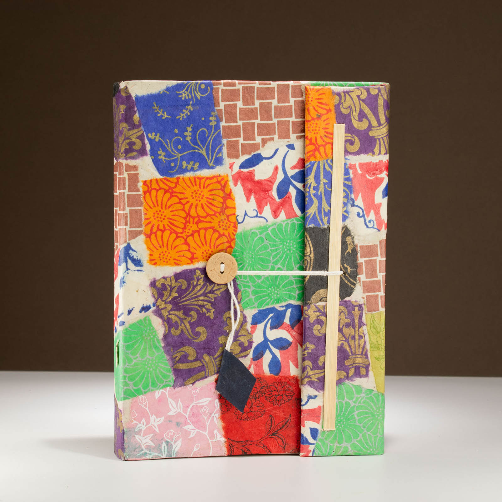 Handmade Lokta Paper Notebook – Multi-Colour Patchwork (21x15cm)3