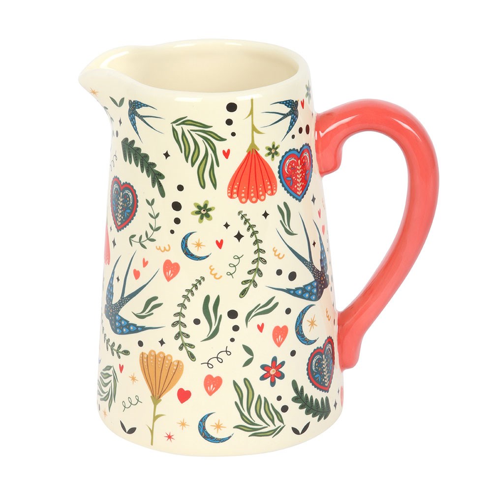 Midnight Bloom Cream Folk Print Ceramic Flower Jug