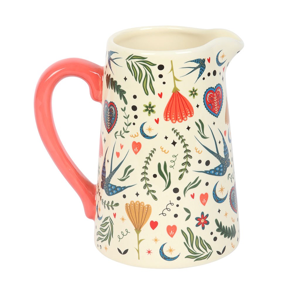 Midnight Bloom Cream Folk Print Ceramic Flower Jug2