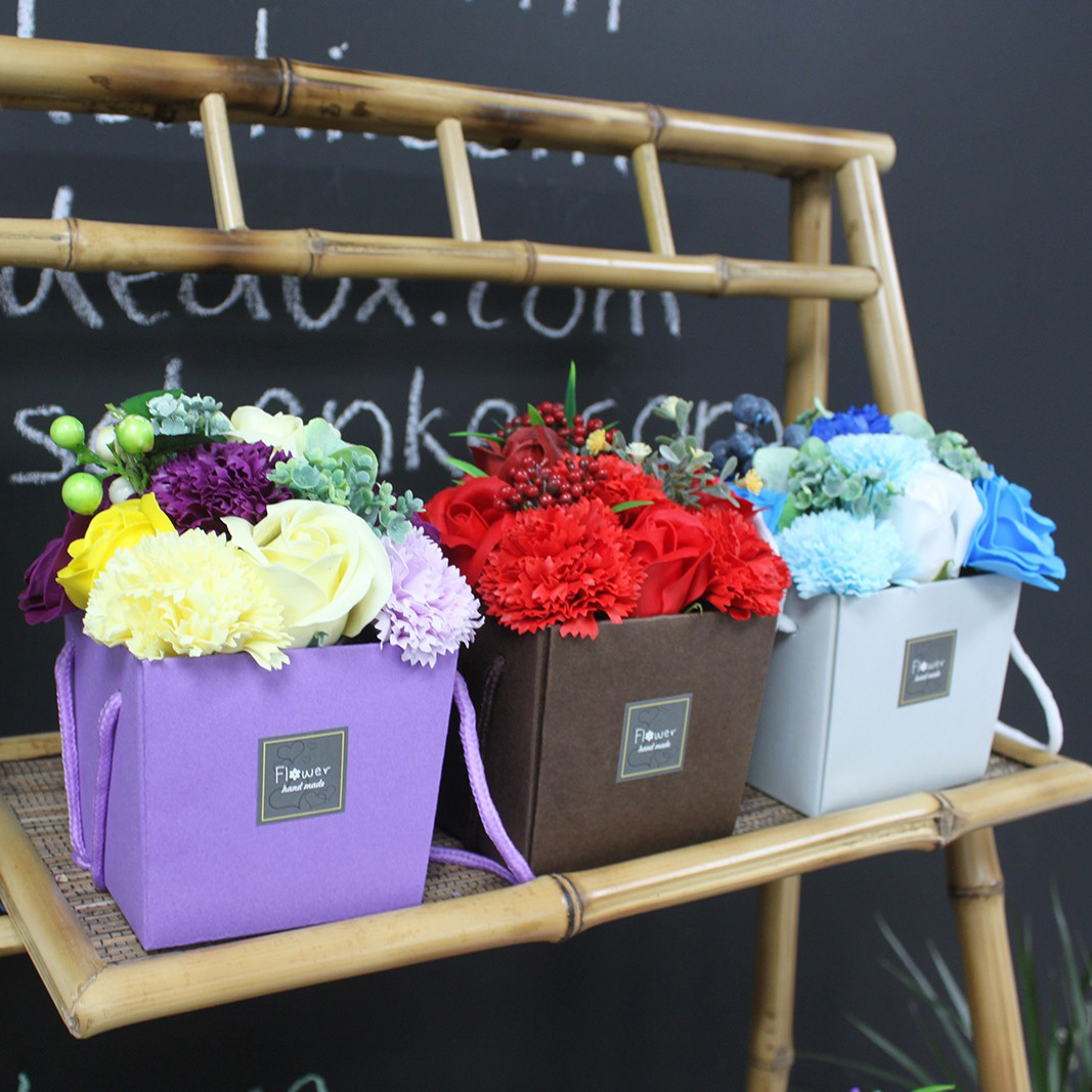 Purple Rose & Carnation Soap Flower Bouquet in Gift Box2