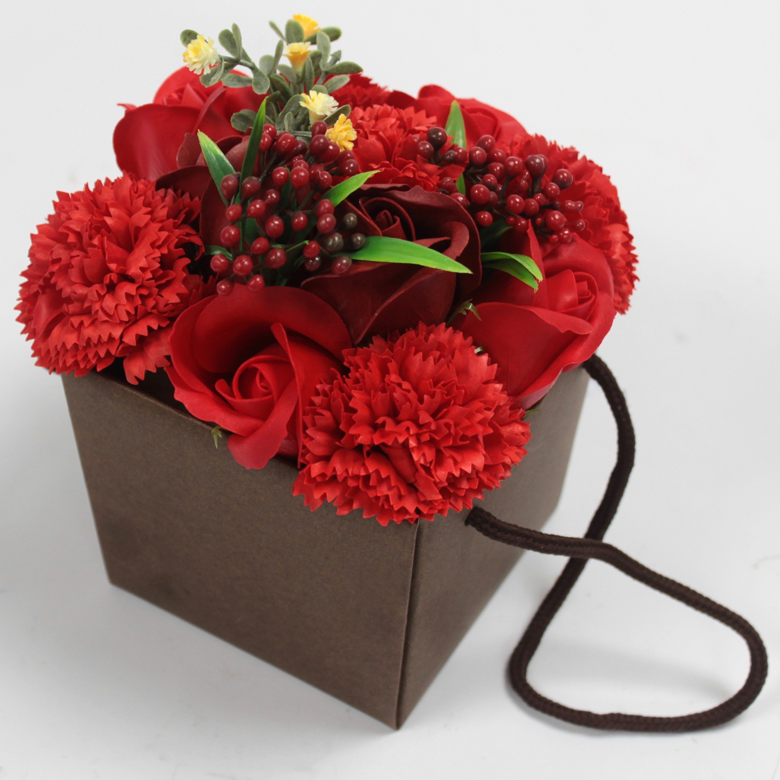 Red Rose & Carnation Soap Flower Bouquet in Gift Box1