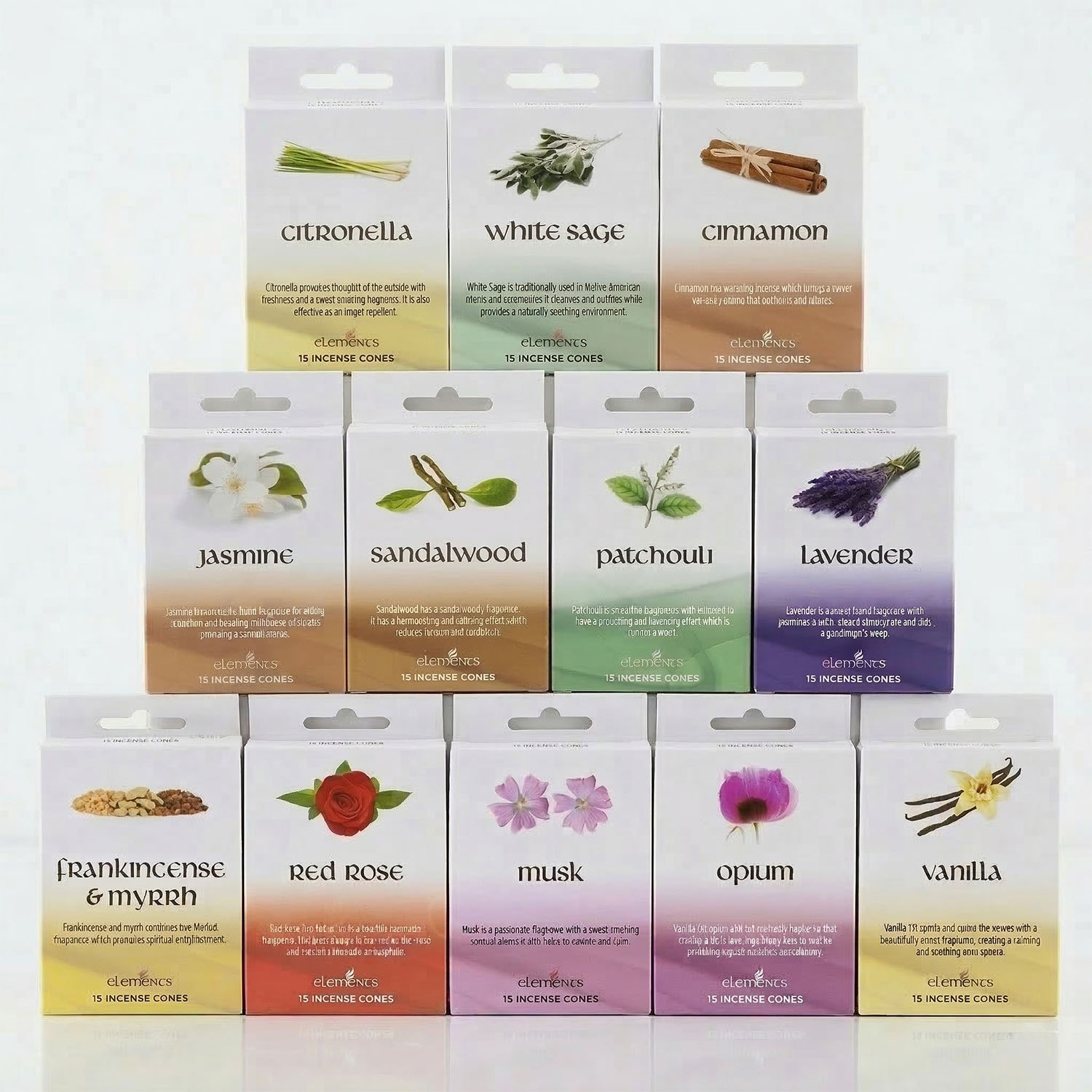 Elements Mixed Fragrance Incense Cones - Set of 12 Packets