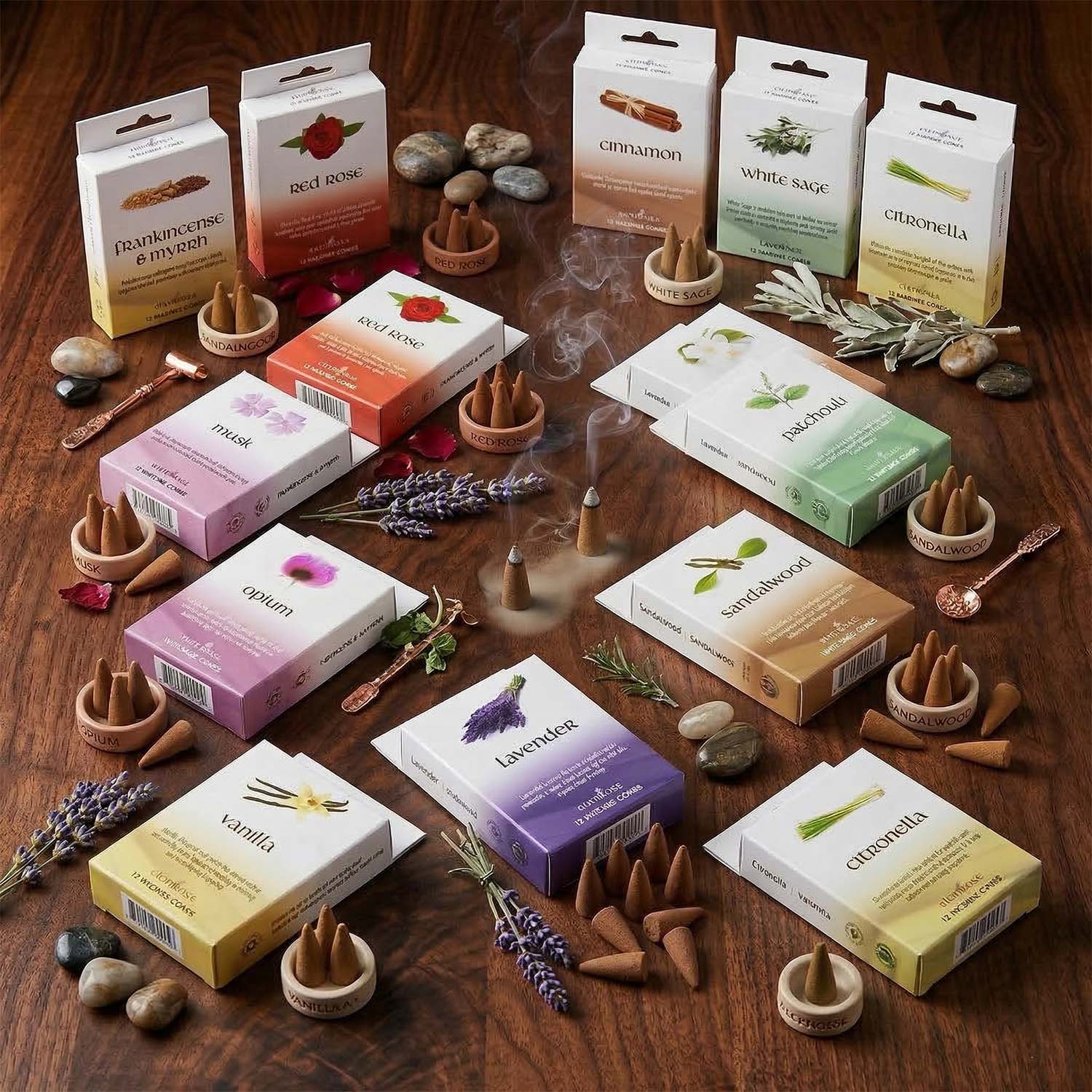 Elements Mixed Fragrance Incense Cones - Set of 12 Packets2