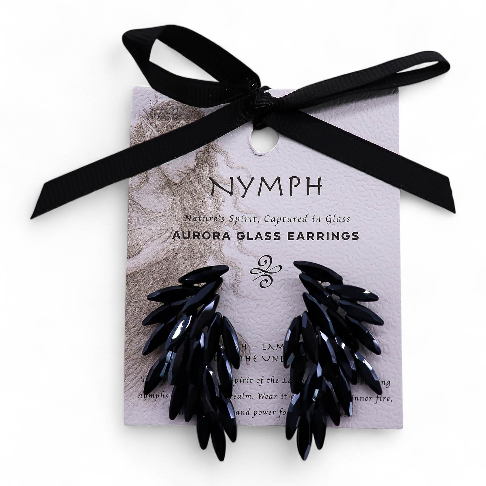 Nymph Aurora Angel Wings Glass Earrings - Jet Black1