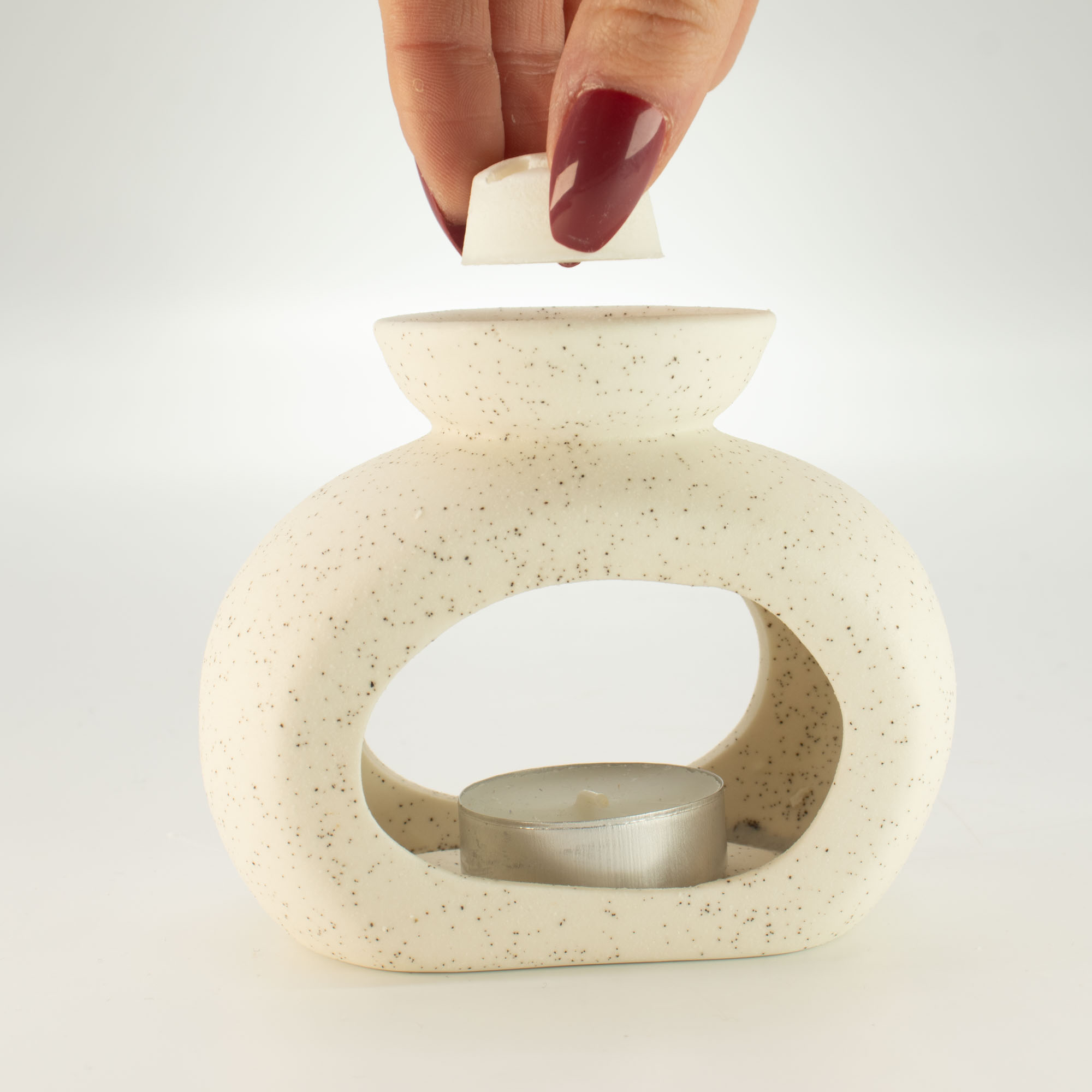 Oval Speckled Off-White Zen Ceramic Oil Burner & Wax Melt Warmer3