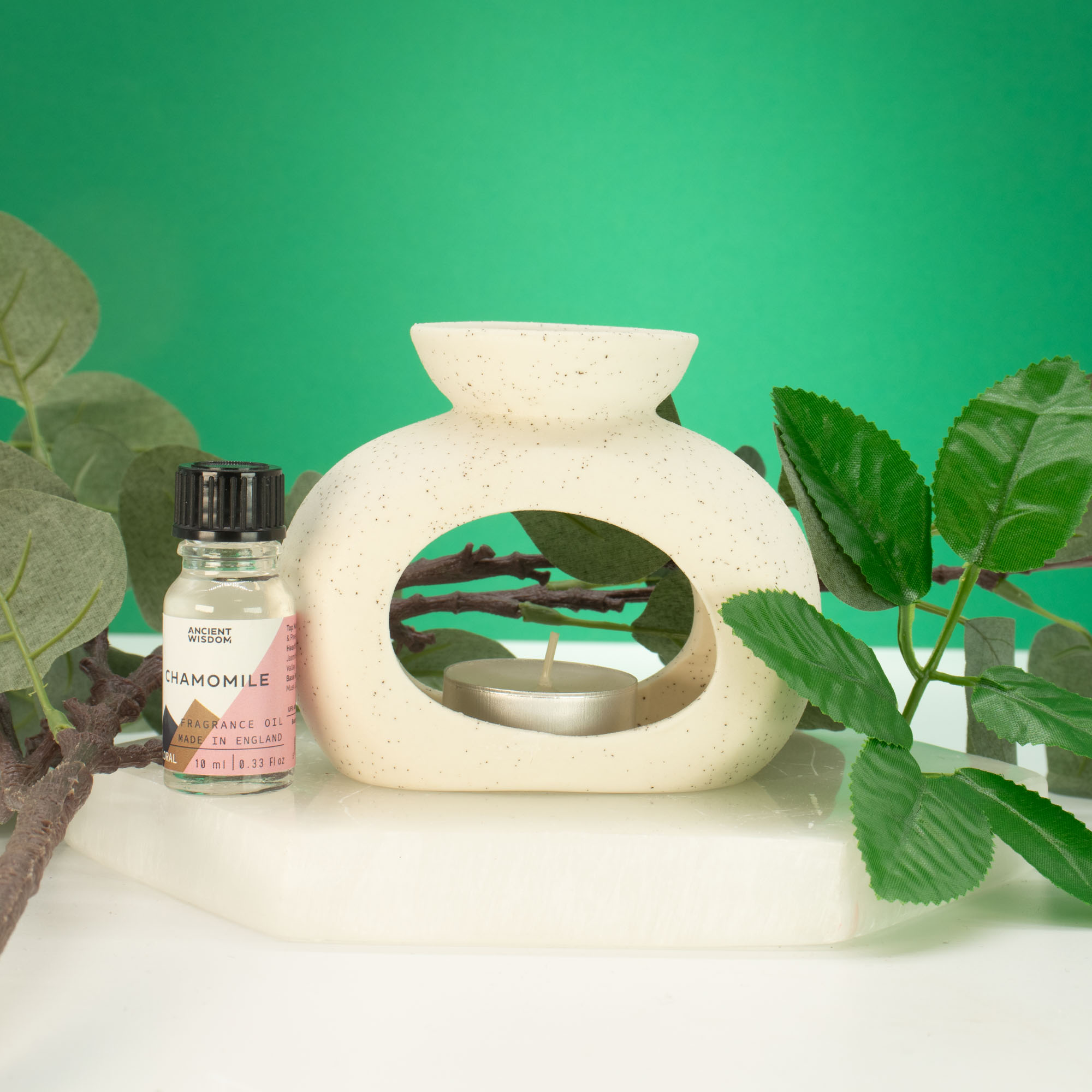 Oval Speckled Off-White Zen Ceramic Oil Burner & Wax Melt Warmer4