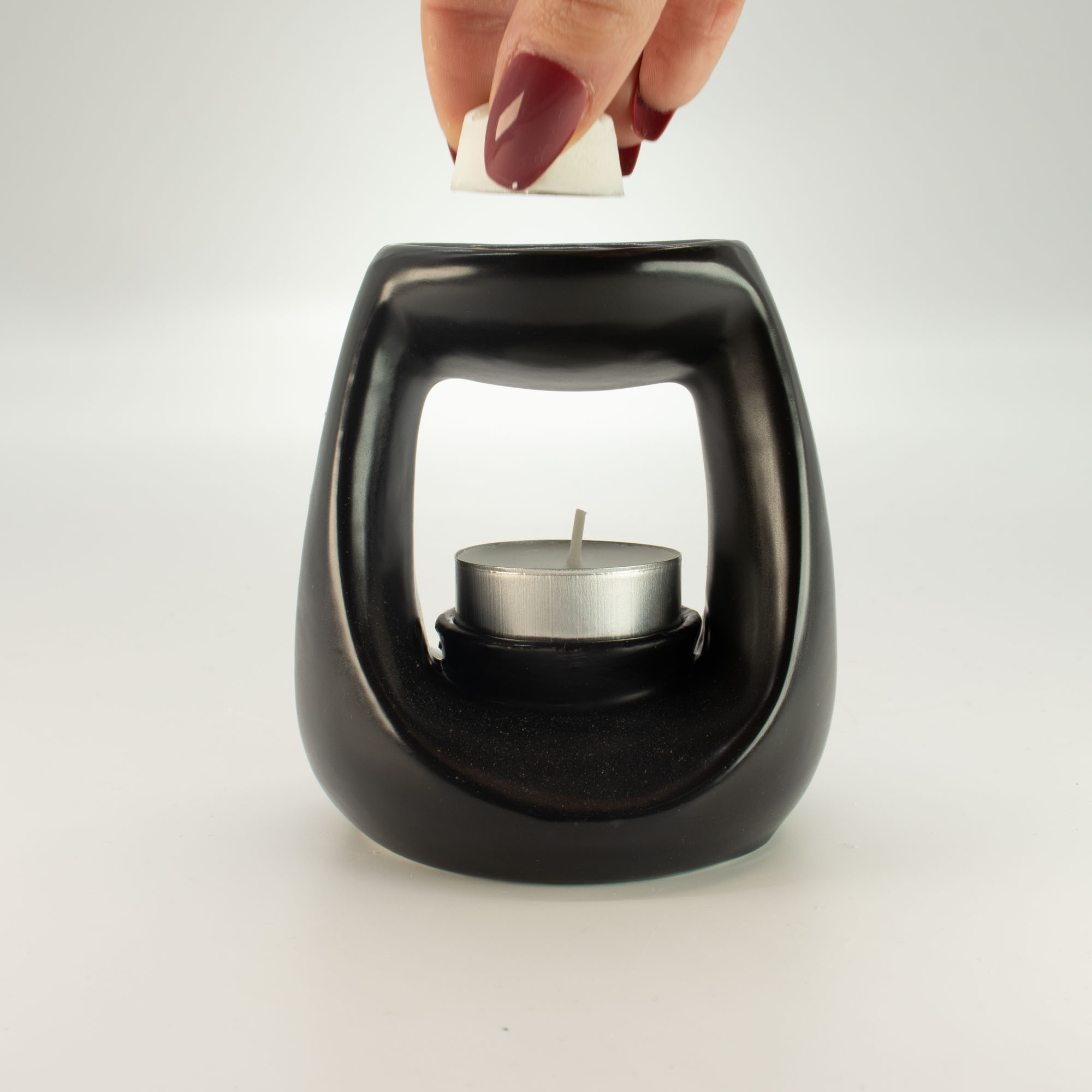 Large Matt Black Oval Pebble Zen Ceramic Oil Burner & Wax Melt Warmer4