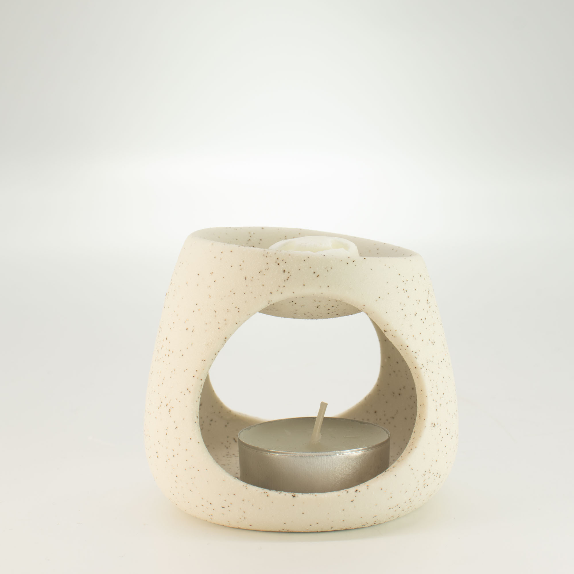 Round Speckled Off-White Zen Ceramic Oil Burner & Wax Melt Warmer1